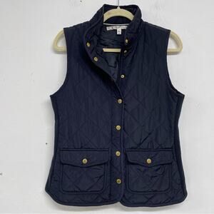 Max Studio Navy Blue Quilted Puffer Vest Womens Small Outerwear Fall Warm Casual